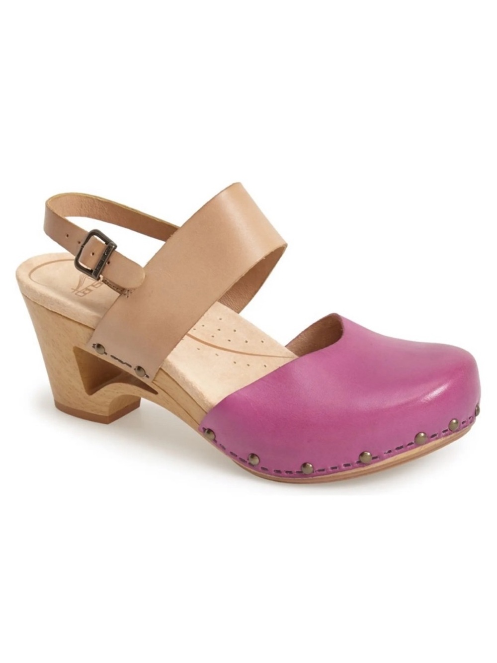 Dansko Thea Clog Pink Magenta Purple Leather Wooden Heel Orthopedic Beige 38